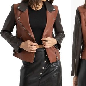 Two-Tone Faux Leather Moto Jacket